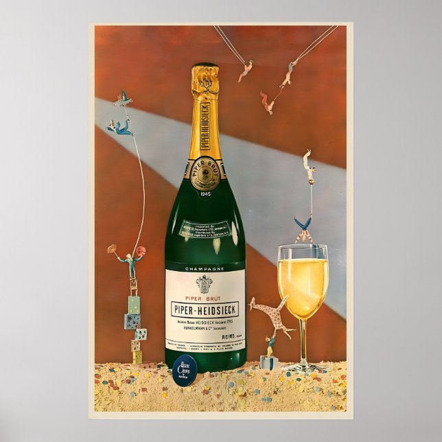 Poster Garrafa De Vinho Champanhe Bebida Cozinha Retro Vi (Frente)