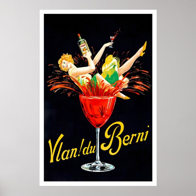 Poster Garrafa de vinho de champanhe vintage arte de cozi (Frente)