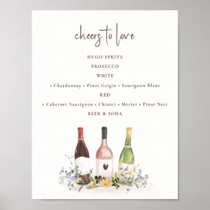 Poster Garrafa de Vinho de Flor Silvestre Sinal de Bebida