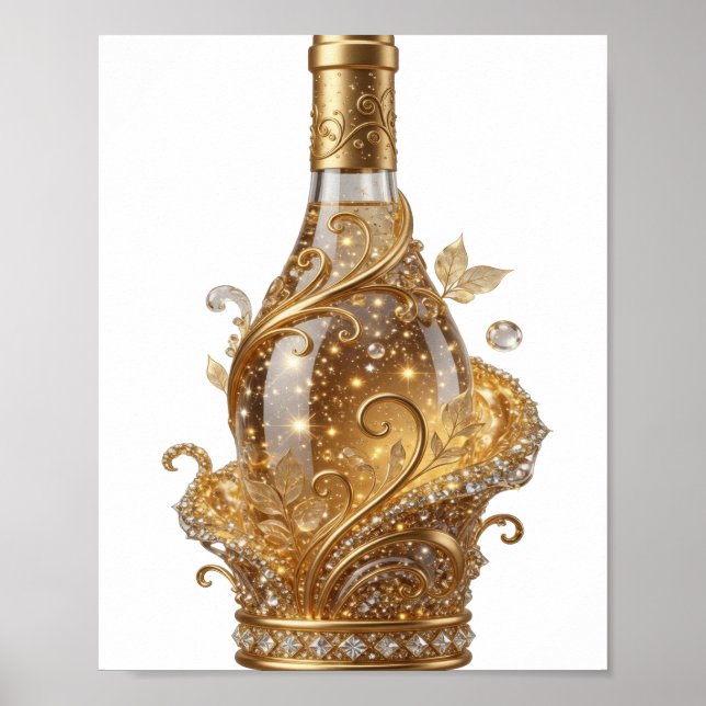 Poster Garrafa de vinho dourada Edgy Gold (Frente)
