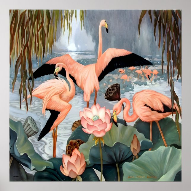 Poster Garrafa Jessie Arms - Flamingos e lotus (Frente)