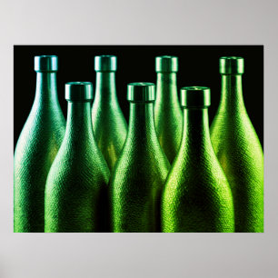 Poster Garrafas de Aço Retro Cor Verde Brilhante na Pared