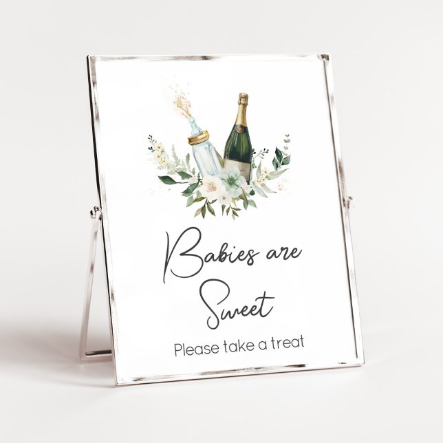 Poster Garrafas de bebê Chás de fraldas Os bebês são doce (Poppin' Bottles Baby Shower Babies are Sweet Sign)