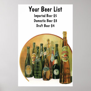 Poster Garrafas de Cerveja Importada Vintage, Álcool, Beb