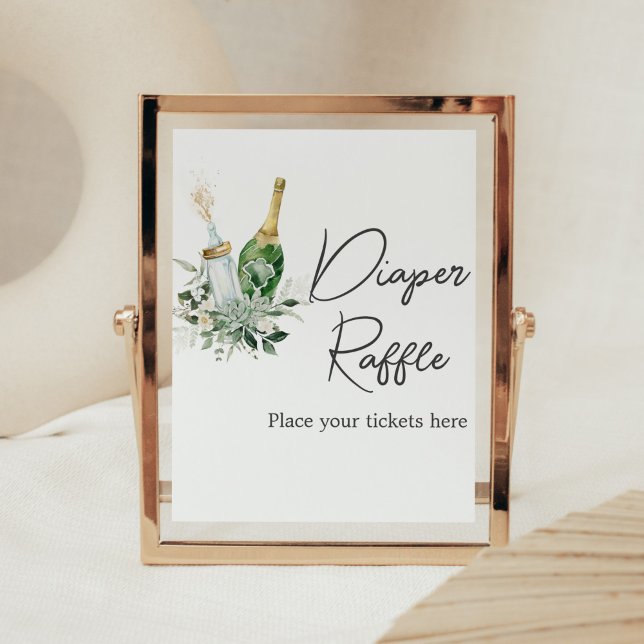 Poster Garrafas de Chá de fraldas (Poppin' Baby Bottles Baby Shower Diaper Raffle Sign)