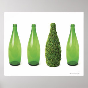 Poster Garrafas de vidro verdes que mostram o reciclagem