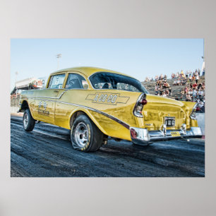 Pôster gasser chevy do belair 1956 na tira do arrasto