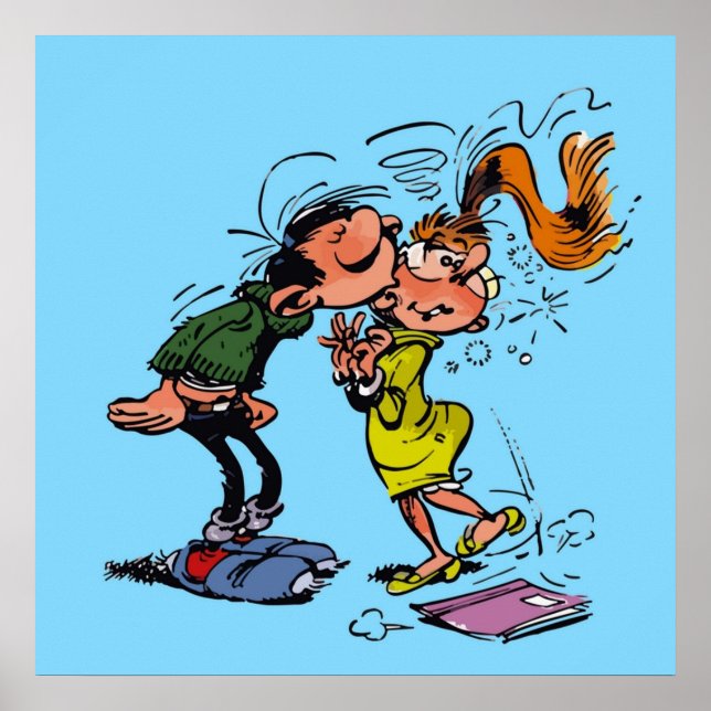 Poster Gaston Lagaffe beijando garota (Frente)