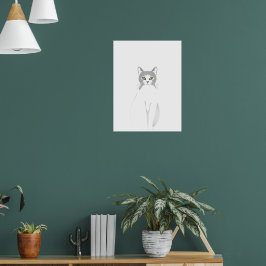 Poster gata branca aquarela felinos engraçados amantes