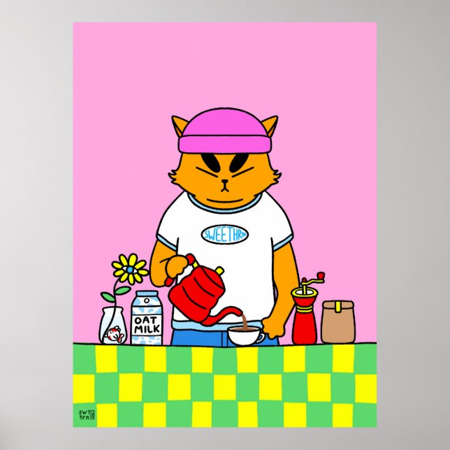 Poster Gata Café Colorida da Cozinha  (Frente)