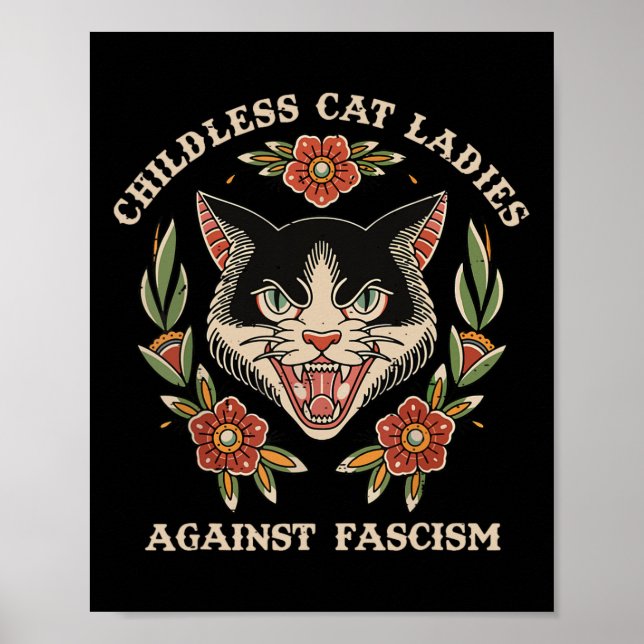 Poster Gata Contra o Fascismo Feminista Engraçado Cat 202 (Frente)