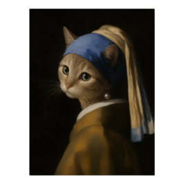 Pôster Gata Fofa Com uma Arte de Gata com Brinco de Pérol