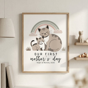 Poster Gata Mãe Gatinho Primeiro Dia das Mães Pastel Berç