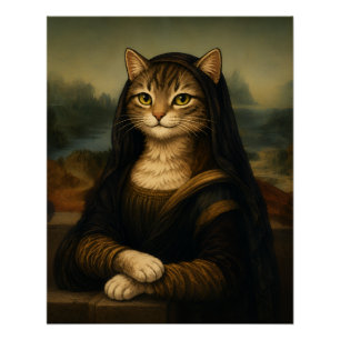Pôster Gata Mona Lisa Paródia Arte Renascentista