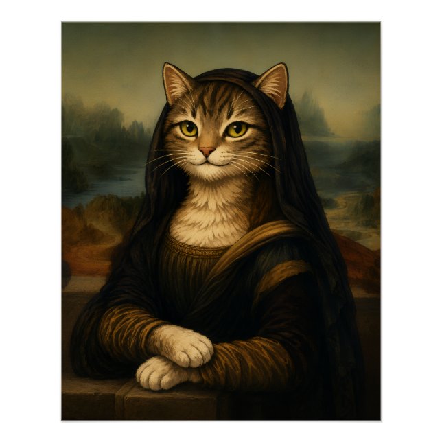 Pôster Gata Mona Lisa Paródia Arte Renascentista (Frente)