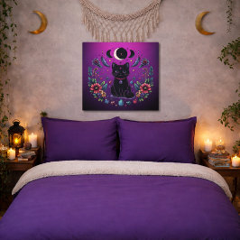 Poster Gata Preta Celestial Mística Roxo Rosa