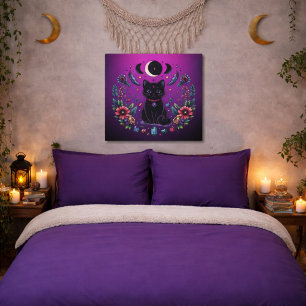 Poster Gata Preta Celestial Mística Roxo Rosa