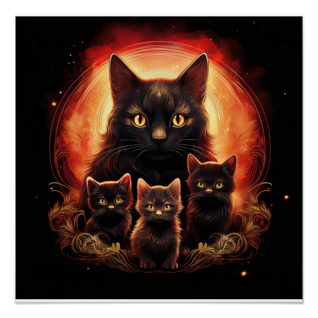Pôster Gata Preta E Seus Três Gatinhos (Frente)
