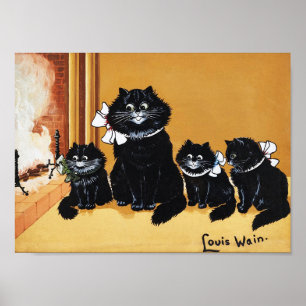 Poster Gata Preta Mãe e Filho, Louis Wain