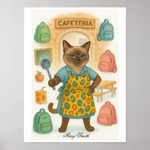Poster Gata Siamesa Senhora do Almoço está na cafeteria