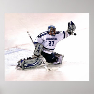 Poster Gateiro De Hóquei No Gelo Com Seu Nome Desenhando