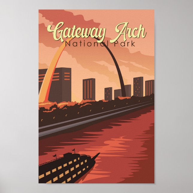Poster Gateway Arch National Park Illustration Viagem Art (Frente)