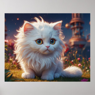Poster *~*  Gatinha 5:4  Gatinho Branco Cabelo Longo Fofo