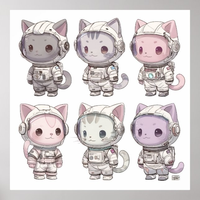 Poster Gatinho Astronauta Chibi Equipe Kawaii (Frente)