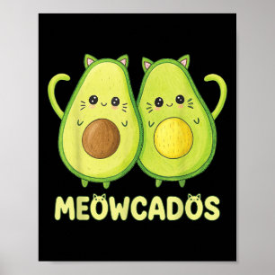 Poster Gatinho Avocado Cachê Pun Funny Kawaii Comida Anim