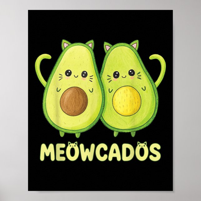 Poster Gatinho Avocado Cachê Pun Funny Kawaii Comida Anim (Frente)