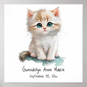 Poster Gatinho Bonito com Olhos Azuis, Arte Nurserosa