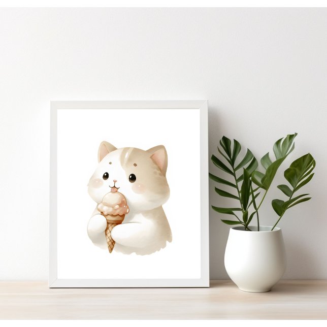 Poster Gatinho Bonito de Momentos com Sorvete Cone (Criador carregado)