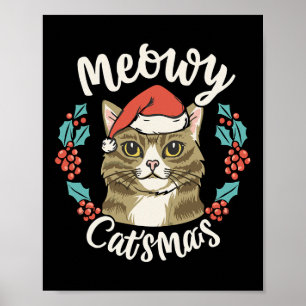 Poster Gatinho Bonito Natal Papai Noel Feliz Catmas Homen