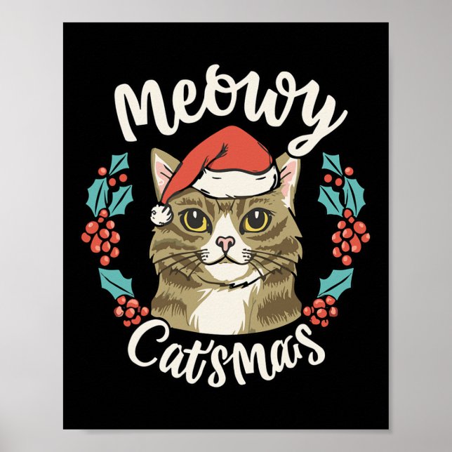 Poster Gatinho Bonito Natal Papai Noel Feliz Catmas Homen (Frente)