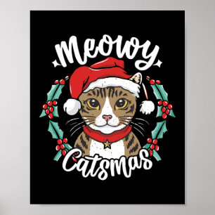 Poster Gatinho Bonito Natal Papai Noel Feliz Catmas Homen