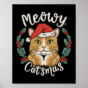 Poster Gatinho Bonito Natal Papai Noel Feliz Catmas Homen