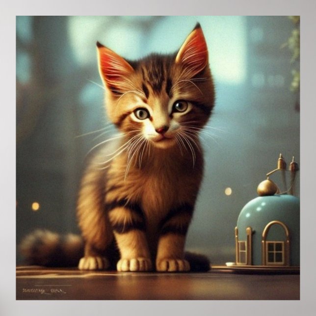 Poster Gatinho bonito, pequeno gatinho, castanho claro e  (Frente)