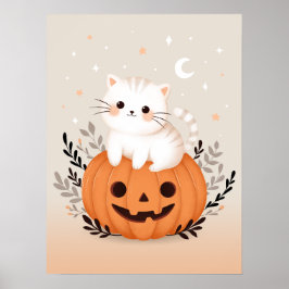 Poster Gatinho Bonito Sentado No Halloween Moderno Da Pum