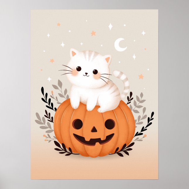 Poster Gatinho Bonito Sentado No Halloween Moderno Da Pum (Frente)