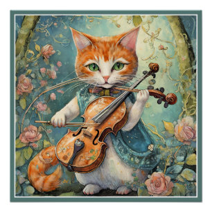 Pôster Gatinho bonito tocando violino