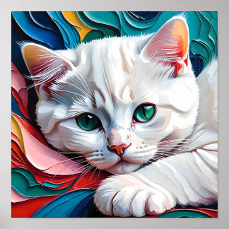 Poster Gatinho Branco Sonhador – Arte Abstrata de Gato em