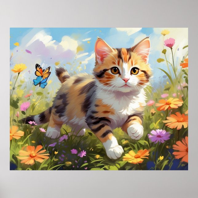 Poster *~* Gatinho Calico Flores 5:4 Kitten Cat AP68 (Frente)