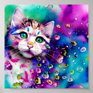 Poster Gatinho com respingos de aquarela