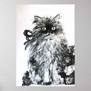 Poster GATINHO COM ROSAS ,Preto e Branco