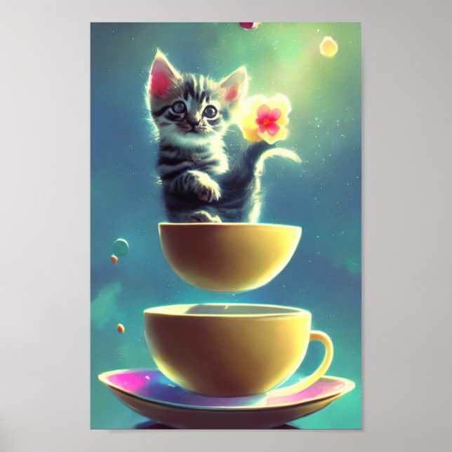 Poster Gatinho Cósmico Em Um Teacup Nº 10 - Arte, Impress (Frente)