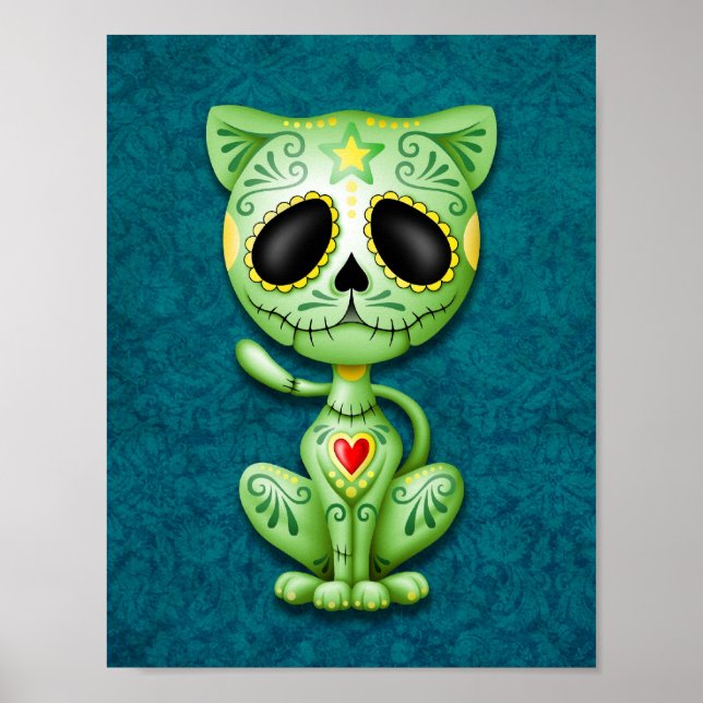 Pôster Gatinho de Açúcar Zombie Verde (Frente)