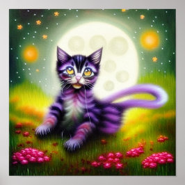 Poster Gatinho de fantasia e lua   