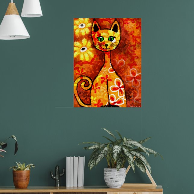 Poster Gatinho De Gato Quimológico Retro Amarelo Amarelo  (Sala de Estar 1)