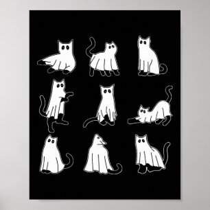 Poster Gatinho de Ghosts Negros, Cute e Feliz do Hallowee