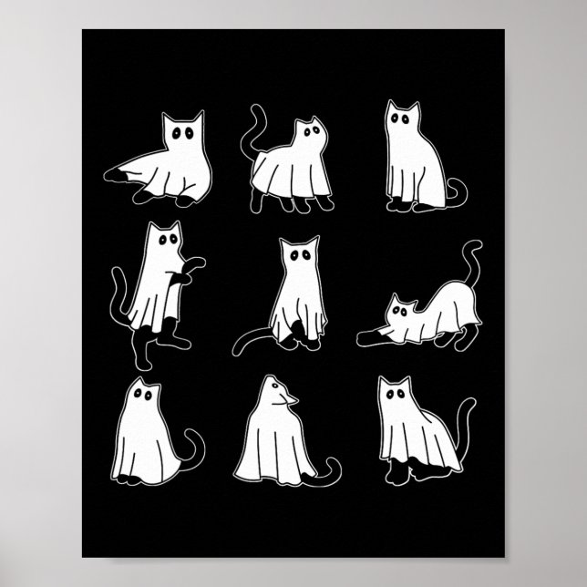 Poster Gatinho de Ghosts Negros, Cute e Feliz do Hallowee (Frente)
